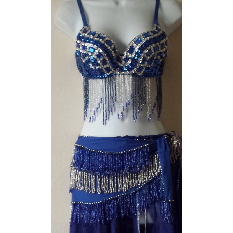 Costume de danse orientale fleuri bleu nuit - 64,90 €