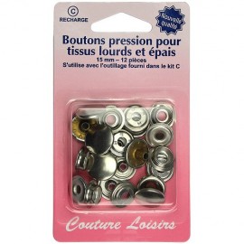 Boutons pressions tissus épais 15 mm - Nickel