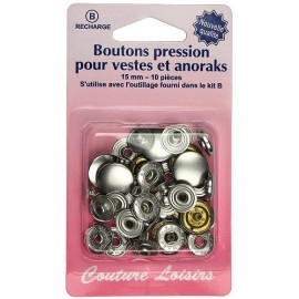 Boutons pressions nickelées - 15 mm